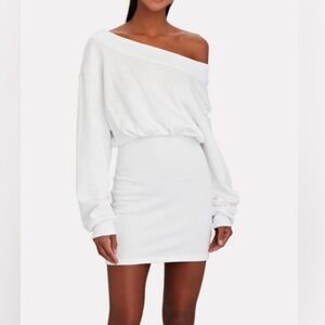 RtA White Off-Shoulder Sweatshirt Mini Dress, XS